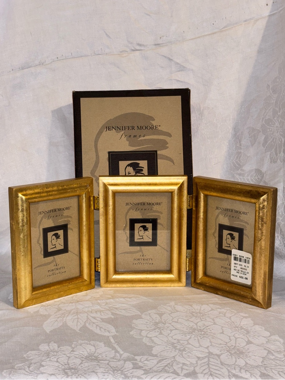 Vintage Photo Frame JENNIFER MOORE Gold Art Deco 3.5x5 Picture Frame NEW open